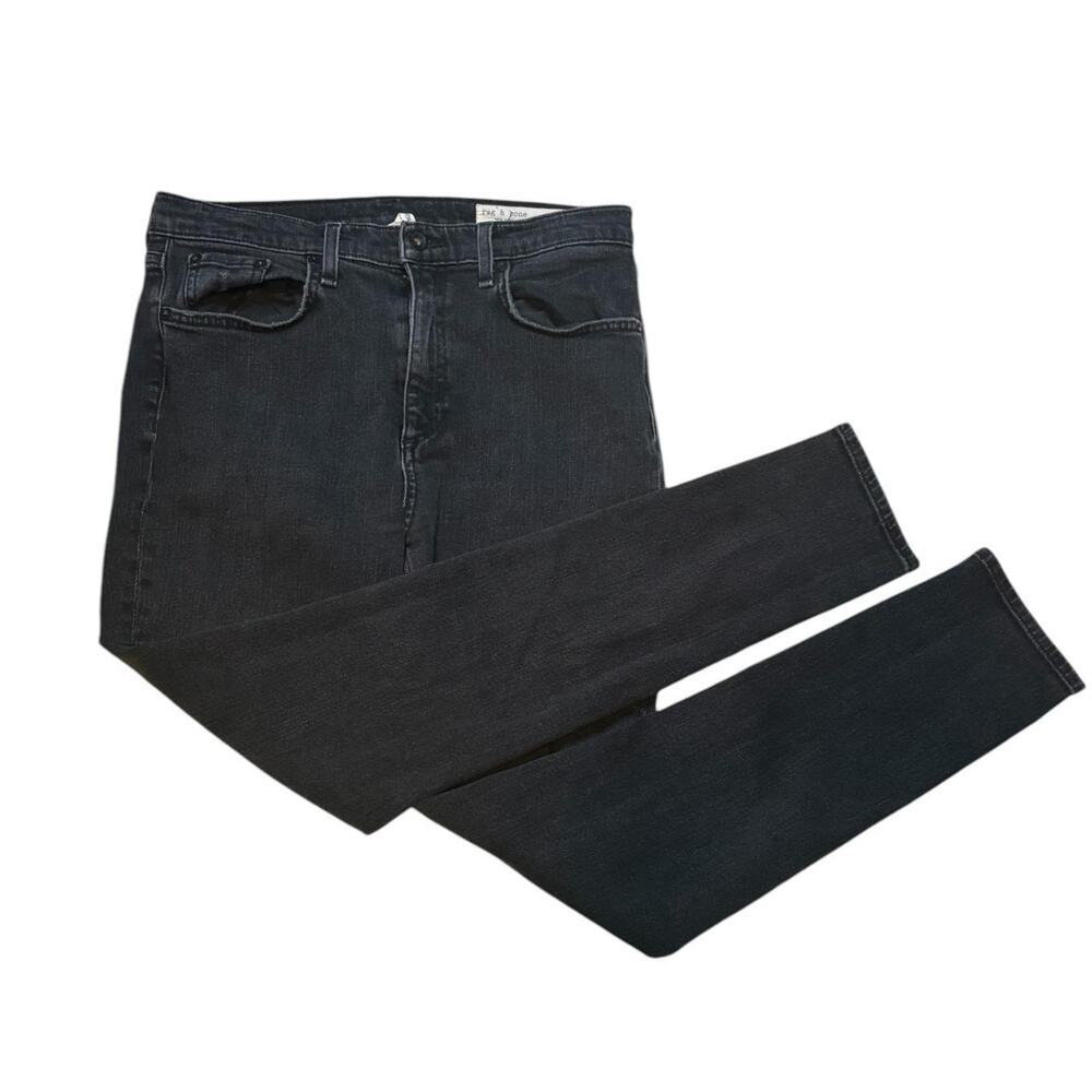 Rag & Bone High-Rise Distressed Black Skinny Jeans Vintage Wash, Edgy Denim